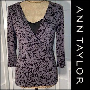 Ann Taylor Purple Cheetah 3/4 Sleeves Surplice